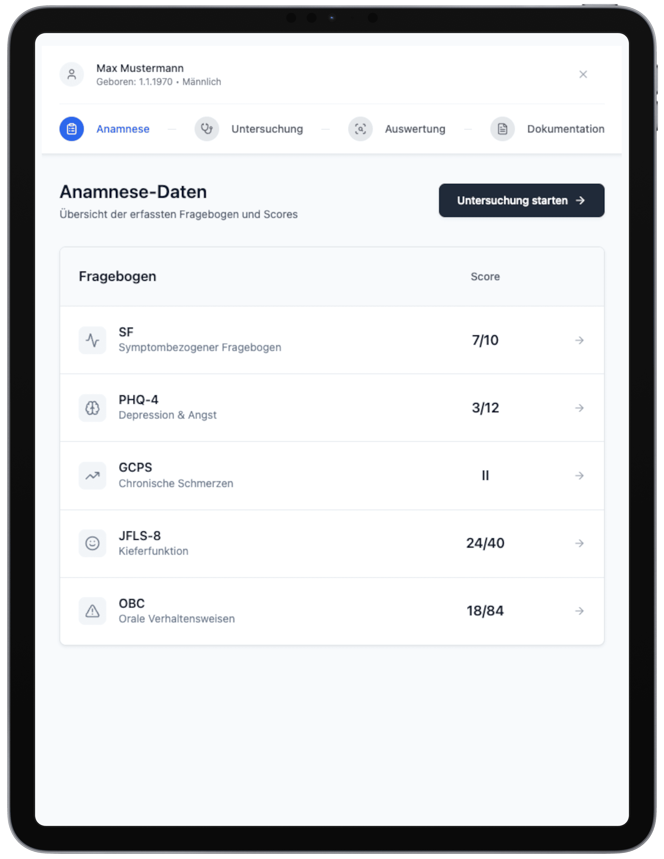 CMDetect Anamnesis Screenshot
