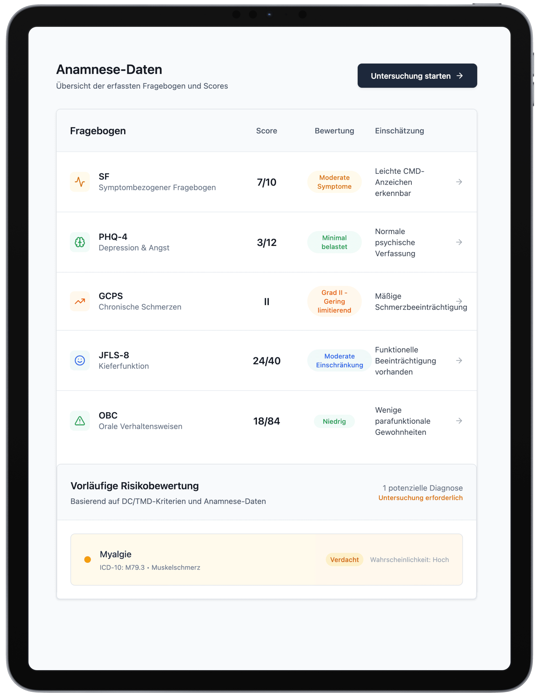 CMDetect Anamnesis Screenshot